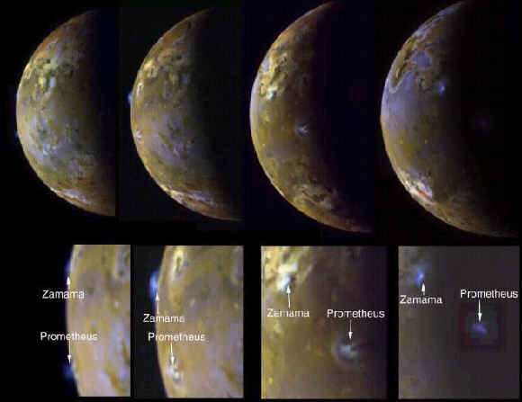 Sequence Showing Active Volcanic Plumes on Io:PIA01652
